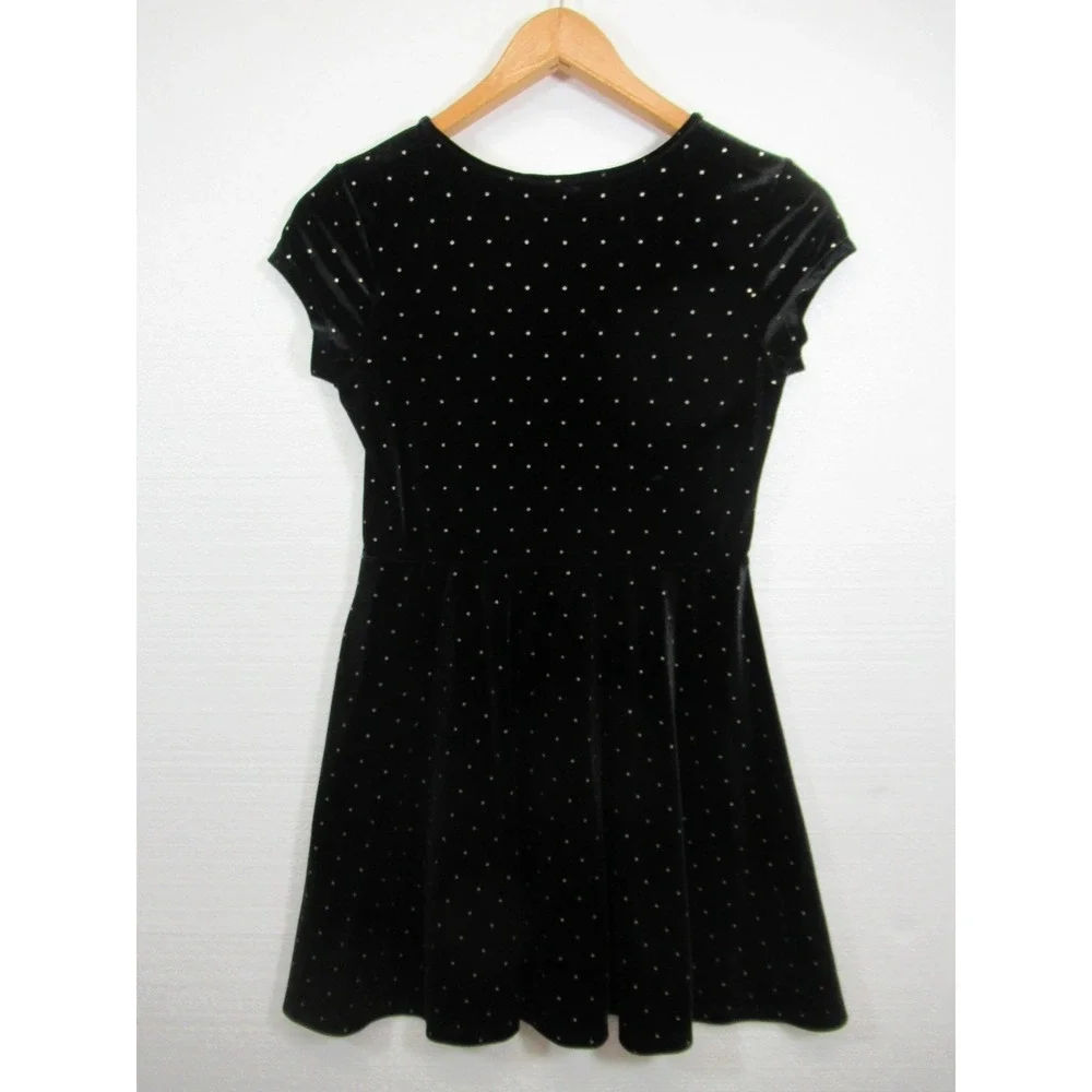 The Children's Place Polka Dot Velvet Skater Dress Girls XL 14 Black
